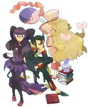  black_hair book brown_hair cattleya_(pokemon) elite_four giima_(pokemon) glasses hitomoshi lepardas litwick musharna pen pokemon pokemon_(game) pokemon_black_and_white pokemon_bw purple_hair shikimi_(pokemon) wink 