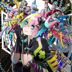  bad_id bad_pixiv_id colorful gloves hiroyuki_takahashi multicolored_hair original science_fiction smile solo thighhighs 