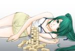  bad_id bad_pixiv_id dinahfiria green_eyes green_hair hatsune_miku jenga jenga_(vocaloid) long_hair lying nail_polish shorts solo twintails vocaloid 