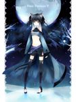  animal_ears bare_shoulders bat_wings black_hair black_legwear blue_eyes branch cat_ears cat_tail full_moon lamp long_hair long_sleeves low_wings midriff moon navel night night_sky pixiv_fantasia pixiv_fantasia_5 sky solo standing star_(sky) tail thighhighs twintails very_long_hair wings yuukichi 