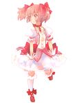  bad_id bad_pixiv_id bow choker gloves hair_bow jewelry kaname_madoka kneehighs mahou_shoujo_madoka_magica maromi_(am97) pendant pink_eyes pink_hair puffy_sleeves red_choker short_hair short_twintails skirt solo twintails 