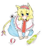  akituki-7 alice_margatroid all_fours angry animal_ears bad_id bad_pixiv_id ball blonde_hair blue_eyes blush cat_ears cat_tail cat_teaser collar highres kemonomimi_mode ribbon simple_background sketch solo tail tail_ribbon touhou 