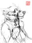  anthro dog greyscale java mammal monochrome muzzle muzzle_(object) muzzled sketch solo spot_color 
