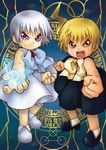  2boys blonde_hair brothers gash_bell konjiki_no_gash konjiki_no_gash!! lighting multiple_boys orange_eyes purple_eyes runes short_hair siblings silver_hair zatch_bell zeon_(zatch_bell) zeon_bell 