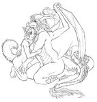  cat couple dragon feline female holding hug kittiara lesbian scalie size_difference sketch 
