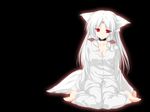  animal_ears black cleavage collar foxgirl inakoi kamishiro_mutsuki pajamas photoshop red_eyes ribbons tail white_hair 