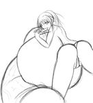  ass earrings from_behind futanari gigantic_penis huge_breasts koufu long_hair looking_back panties penis ponytail popsicle sketch 