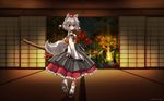  animal_ears blush gray_hair inubashiri_momiji kei_(pixiv) loli photoshop sword tail touhou weapon wolfgirl 