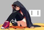  animal_hood ass beats_by_dr._dre bikini black_hair brown_hair chan_co darth_wooser full_body headphones hood hoodie legs_together long_hair original product_placement red_eyes shoes sitting sneakers solo swimsuit thighhighs untied 