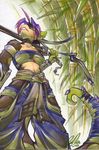  bamboo carnival carnival_(character) female forest samurai scalie solo sword tree warrior weapon worm&#039;s_eye_view 
