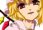  anime_coloring blonde_hair close-up face flandre_scarlet lowres m-eiji open_mouth red_eyes solo touhou wings 