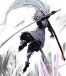  armor blazblue gond grey_hair hakumen long_hair male_focus mask solo sword weapon 