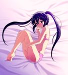  bad_feet bad_id bad_pixiv_id barefoot black_hair blush bra fetal_position finger_in_mouth k-on! lingerie long_hair lying nakano_azusa on_side panties pink_bra pink_panties shian_(my_lonly_life.) solo twintails underwear underwear_only 