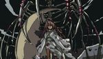  ahoge brown_hair cape dress highres long_hair original page red_eyes ribbon skeleton solo torn_clothes very_long_hair 