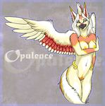  avian beak breasts female gryphon nipples nude opulence pussy reputed solo standing wings yellow_eyes 