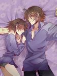  1boy 1girl brown_hair chesed couple dress_shirt eyes_closed female green_panties lying male panties pants purple_eyes purple_shirt sengoku_musou sengoku_musou_2 sengoku_musou_3 shirt short_hair sleeping sweater tachibana_ginchiyo tachibana_muneshige underwear 