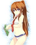  alternate_costume alternate_hairstyle bad_id bad_pixiv_id bikini blush book brown_hair kakao long_hair makise_kurisu necktie ponytail purple_eyes red_neckwear solo steins;gate swimsuit 