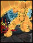  aaron bulge canine claws dragon fangs horns male muscles nude reptile scalie scar standing tail wings wolf yellow_eyes 