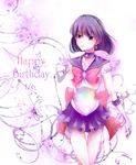  back_bow bishoujo_senshi_sailor_moon bob_cut bow choker dated elbow_gloves gloves happy_birthday magical_girl purple_eyes purple_hair purple_sailor_collar purple_skirt red_bow sailor_collar sailor_saturn sailor_senshi_uniform short_hair skirt solo star star_choker tiara tomoe_hotaru torao_(torakmn) white_gloves 