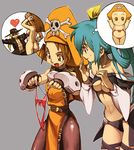  abs armor ass bare_shoulders belt blonde_hair blue_hair breasts brown_eyes brown_hair center_opening cleavage detached_sleeves dizzy fang fingerless_gloves gloves guilty_gear hat imagining johnny_sfondi large_breasts long_hair may_(guilty_gear) multiple_girls navel orange_hat orange_shirt pantyhose pirate pirate_hat pose red_eyes shirt sideboob skull_and_crossbones slingshot_swimsuit sunglasses sweatdrop swimsuit thigh_strap underboob vambraces ysk! 