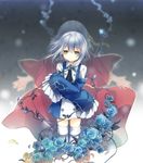  back-to-back blue_eyes blue_flower blue_hair blue_rose buttons cloak dual_persona echo flower multiple_girls necktie noise_(pandora_hearts) outstretched_arms pandora_hearts rose short_hair sleeves_past_wrists spoilers spread_arms thighhighs yamiko zettai_ryouiki 