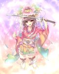  flower garters hair_flower hair_ornament highres japanese_clothes kimono original peroshiti_aniki sengoku_taisen solo sword weapon 