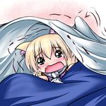  animal_ears blanket blonde_hair cat_ears chibi extra_ears fang hoshizuki_(seigetsu) kemonomimi_mode mizuhashi_parsee open_mouth puru-see scarf solo tears touhou trembling under_covers 