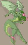  bow cute dragon female green nude sammysmee scalie solo 