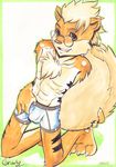  bulge chest_tuft glasses greenmonkey growlithe male muscles pok&eacute;mon solo topless underwear 