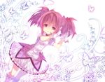  adjusting_hair bow bubble_skirt choker dress gloves hair_bow highres kaname_madoka kneehighs magical_girl mahou_shoujo_madoka_magica open_mouth pink_eyes pink_hair puffy_sleeves short_twintails skirt solo tahya twintails 