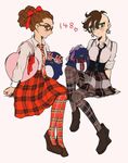  bad_id bad_pixiv_id bird black_legwear fudou_akio genderswap genderswap_(mtf) glasses hairlocs inazuma_eleven inazuma_eleven_(series) jewelry kidou_yuuto mohawk multiple_girls pantyhose penguin plaid red_legwear ribbon urako_(39g) 