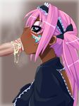  blowjob blush censored cum cum_in_mouth dark_skin fellatio ganguro highres long_hair maid makeup oral pink_hair tongue 