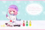  beanie hat mittens pink_eyes pink_hair romaji saigyouji_yuyuko scarf shaved_ice short_hair smile solo tona_(nekotte) touhou translated winter_clothes younger 