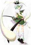  bad_id bad_pixiv_id ghost green_eyes hitodama katana kneepits konpaku_youmu konpaku_youmu_(ghost) nironiro scabbard sheath short_hair silver_hair solo standing sword touhou unsheathing weapon 