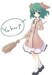  animal_ears bamboo_broom broom dress green_eyes green_hair kasodani_kyouko sakuna short_hair smile solo standing touhou 