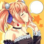  animal_ears anonimasu bad_id bad_pixiv_id bare_shoulders blank_speech_bubble blush choker closed_eyes collarbone earrings extra_ears face finger_to_mouth hair_ribbon hands jewelry lips open_mouth orange_hair original ribbon solo speech_bubble twintails 
