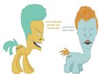  beavis_and_butthead beedy_eyes black_eyes braces butthead crossover equine green_hair hair horse male mammal my_little_pony nothing_is_sacred orange_hair plain_background ponification pony unknown_artist what what_has_science_done white_background 