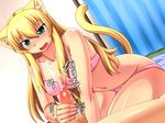  animal_ears blonde_hair breasts cat_ears cat_tail censored cleavage cum fang handjob happy neko open_mouth penis tail 