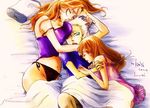  bleach cuddling everyone group hitsugaya_toushirou inoue_orihime lowres matsumoto_rangiku nightgown orange_hair panties short_hair silver_hair underwear 