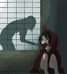  black_eyes black_hair blanket multiple_girls namori original scared silhouette sitting 