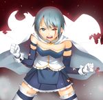  blood blue_eyes blue_hair cape elbow_gloves gloves magical_girl mahou_shoujo_madoka_magica miki_sayaka open_mouth short_hair skirt solo thighhighs yamamoto_shima 