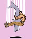  facial_hair final_fight junkboy male_focus mike_haggar muscle mustache piledriver shark shirtless simple_background solo speed_lines wrestling 