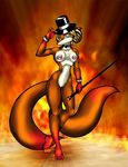 arturo_juarez blonde_hair bow_tie breasts cane canine female fox hair hat horn horns keffria mammal multiple_tails nipples nude solo tail 