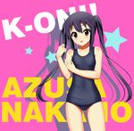  bad_id bad_pixiv_id black_hair brown_eyes highres k-on! long_hair nakano_azusa one-piece_swimsuit open_mouth oshou pink_background school_swimsuit solo swimsuit twintails 