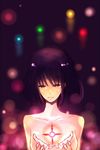  1girl bishoujo_senshi_sailor_moon black_hair bob_cut collarbone crystal detransformation eyes_closed nude sailor_saturn short_hair solo tomoe_hotaru topless 