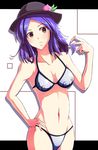  alternate_hairstyle bad_id bad_pixiv_id bikini blue_hair hat highres hinanawi_tenshi red_eyes rice_(artist) short_hair solo swimsuit touhou 