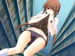  blush brown_hair futsu_janai game_cg himesawa_sayaka panties red_eyes seifuku skirt_lift sukima underwear 