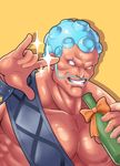  \m/ aqua_hair bottle capcom hakan macross macross_frontier manly muscle parody pochikoro pupiless_eyes street_fighter street_fighter_iv turquoise_hair 