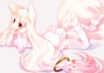  :3 animal_ears arm_support chin_rest ech hands_on_own_cheeks hands_on_own_face kyubey long_hair lying mahou_shoujo_madoka_magica on_stomach personification red_eyes solo tail thighhighs very_long_hair white_hair white_legwear zettai_ryouiki 