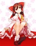  :&lt; ascot bloomers bow brown_hair detached_sleeves hair_bow hakurei_reimu loafers red_eyes shoes solo totteri touhou underwear 